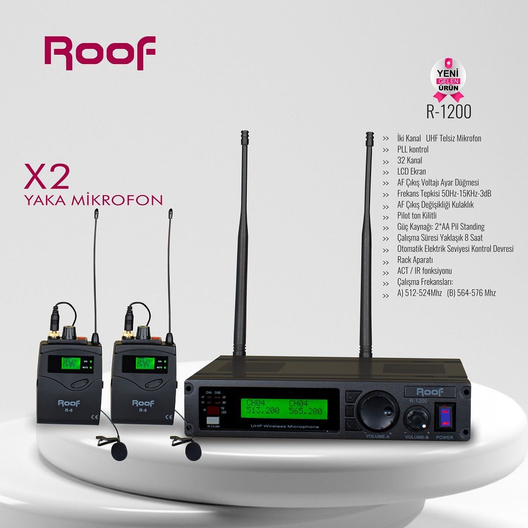 ROOF R-1200 Y-Y UHF DİGİTAL TEK KANAL YAKA - YAKA MİKROFONU