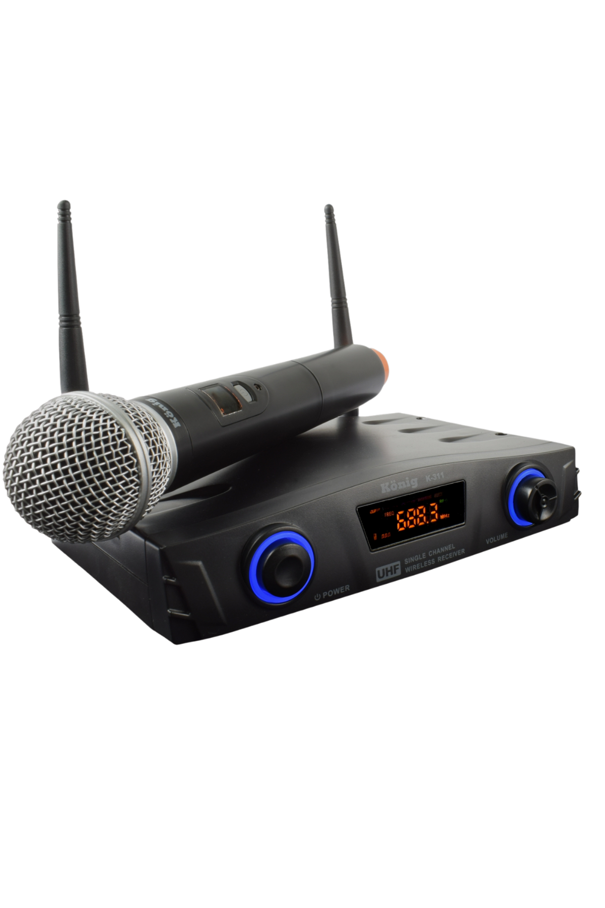 KÖNİG K-311 TEK KANAL UHF 16 FARKLI KANAL FREKANS AYARLANABİLEN DİJİTAL MODÜLASYONLU PLL KONTROLLÜ FREKANS TEPKİSİ 300HZ-20KHZ LED PLAY'Lİ KABLOSUZ EL MİKROFONU